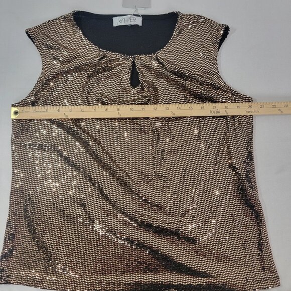 Kasper Women's Black Gold Shiny Sequin Sleeveless Shirt Top Shell Tank NEW Large - Picture 5 of 5